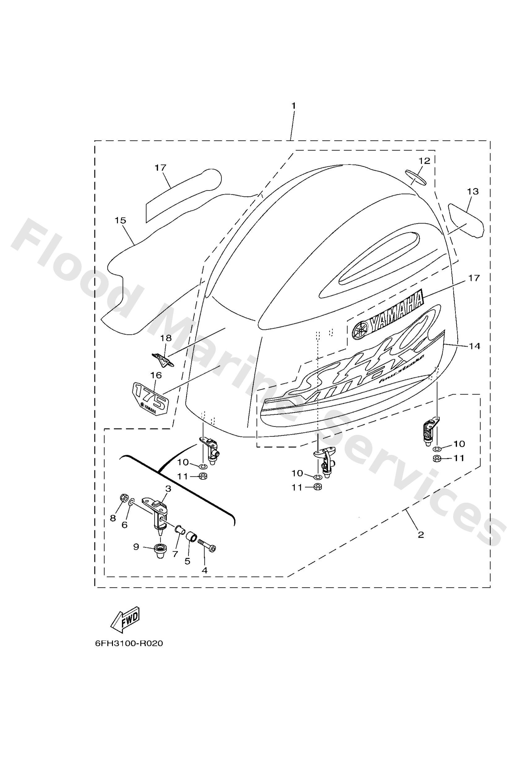 Yamaha 6FH426100100 Top cowling assy