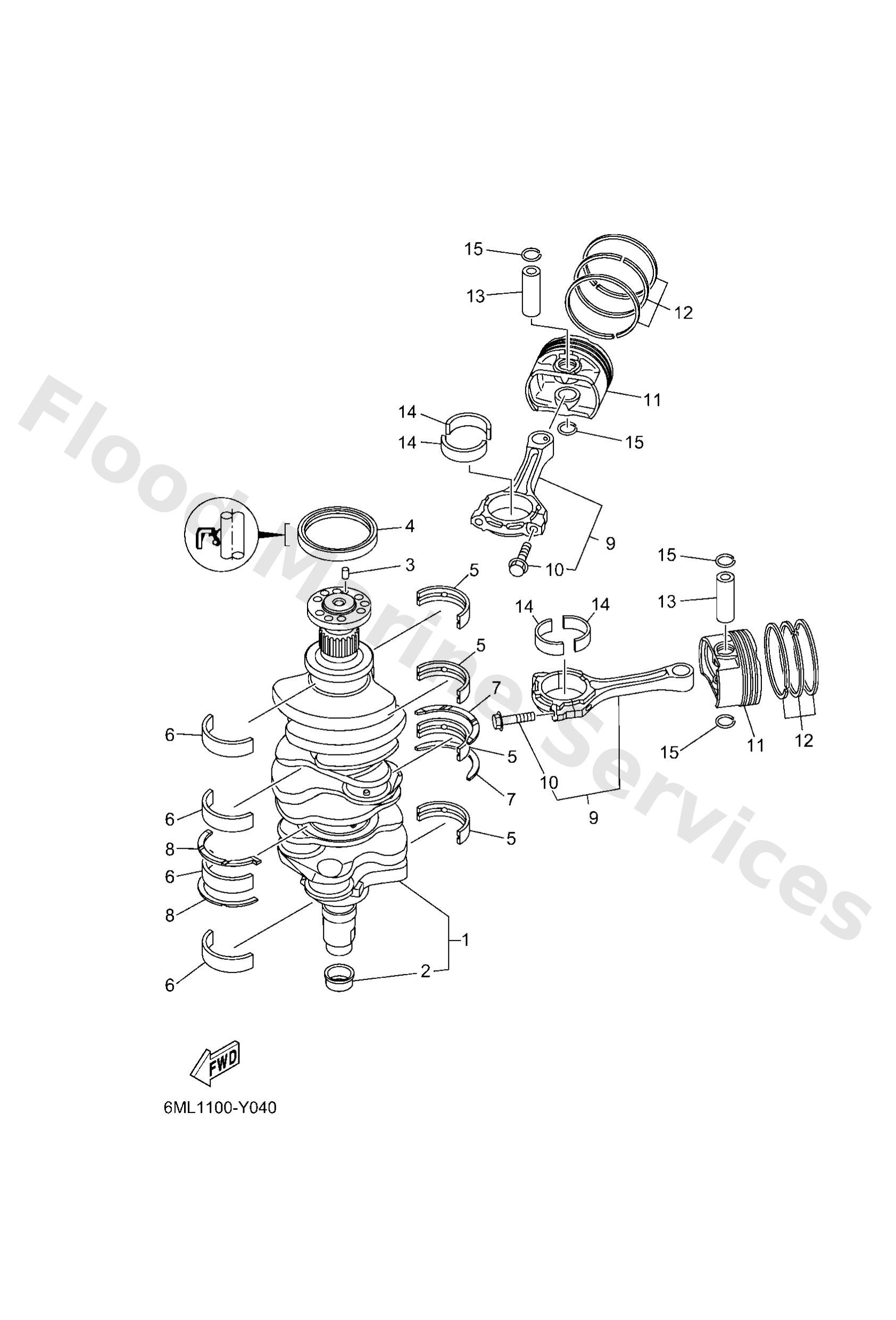 Yamaha 6ML116564000 Plane bearing, connecting rod
