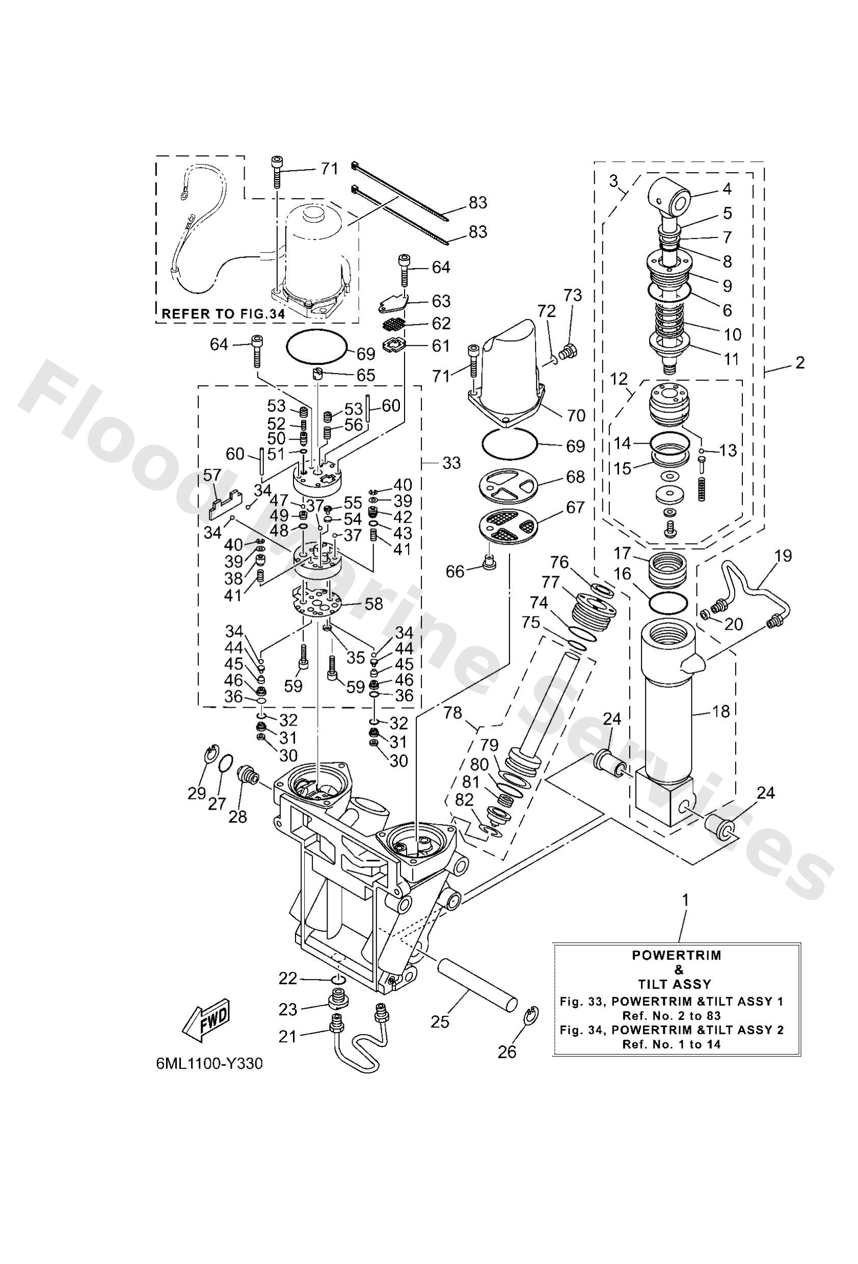 Yamaha 6MLW438000CE Power trim & tilt assy