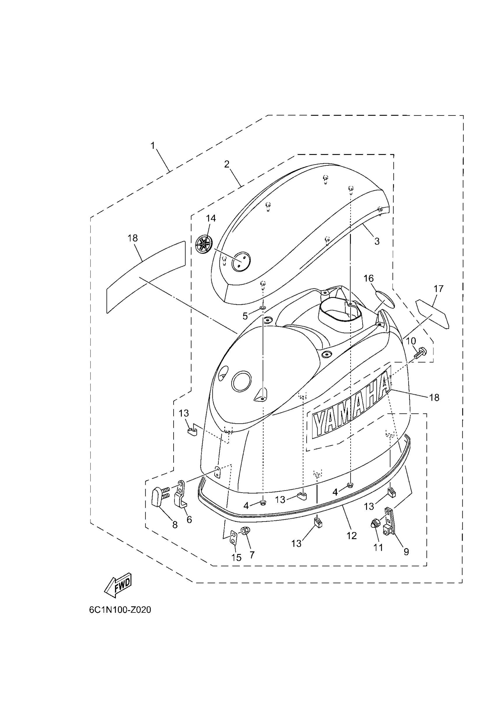 Yamaha 6CY42610308D Top cowling assy